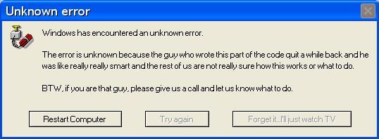 unknown error in windows