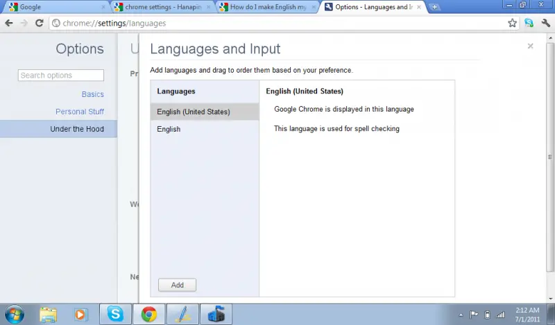 Google Chrome-Option-Language and Input
