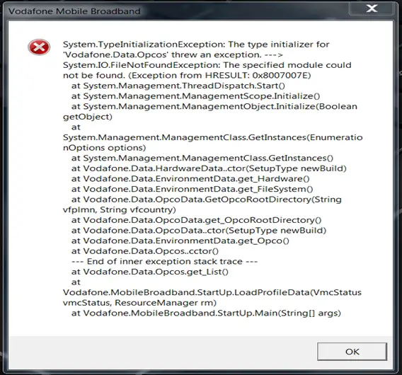 vodafone mobile broadband error