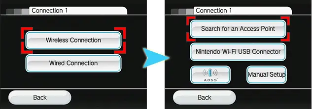 Wireless Connection" and"Search for an Access Point