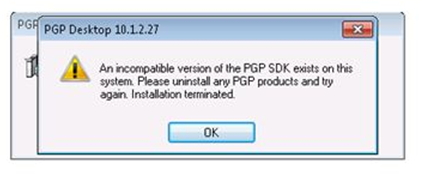 An incompatible version of the PGP SDK exists on this system
