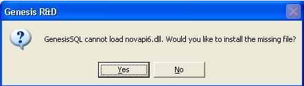 GenesisSQL cannot load novapdf.dll. Would you like to install the missing file?