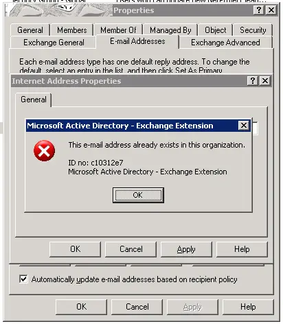 exchange server email duplication error