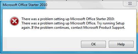 There was a problem setting up Microsoft Office Starter 2010: