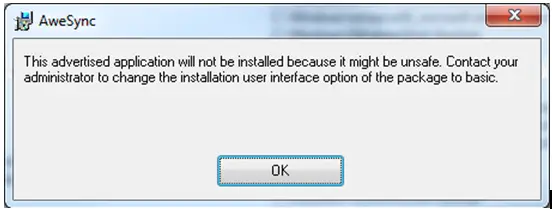 This advertised application will not be installed because it might be unsafe