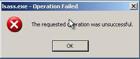 isass.exe error in XP - Operation Failed