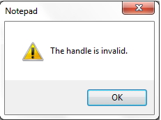 The handle is invalid