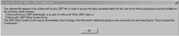 Missing microsoft Office 2007 Component