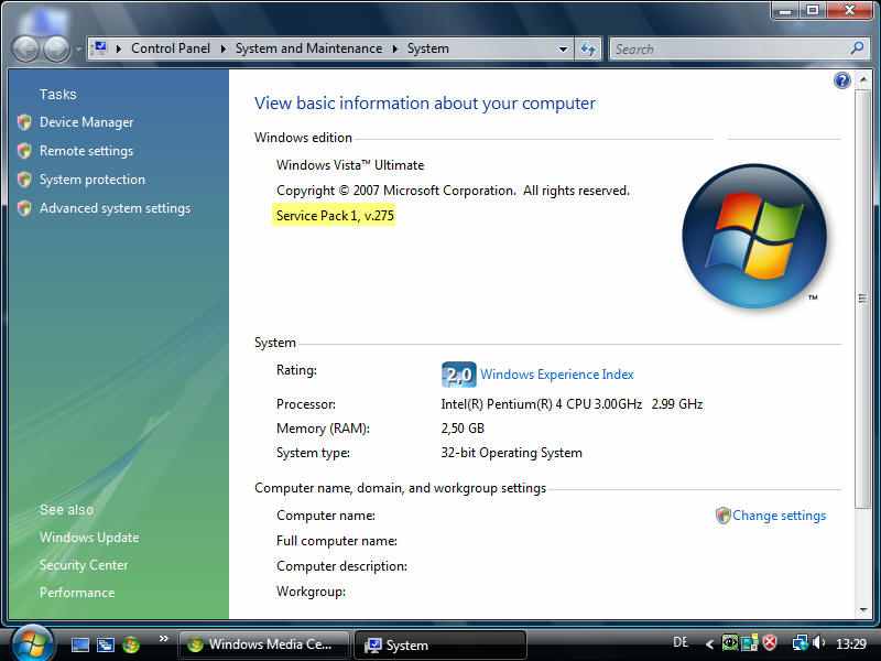 What Windows-Vista Service Pack is put in or installed in computer? -  
