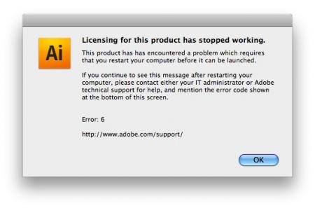 Adobe Illustrator-Licensing for this product has stopped working-error 6