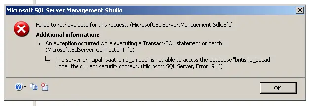 Microsoft SQL Server, Error : 916