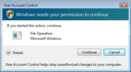 user account control window file operation