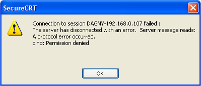 Connection to session XXXX failed