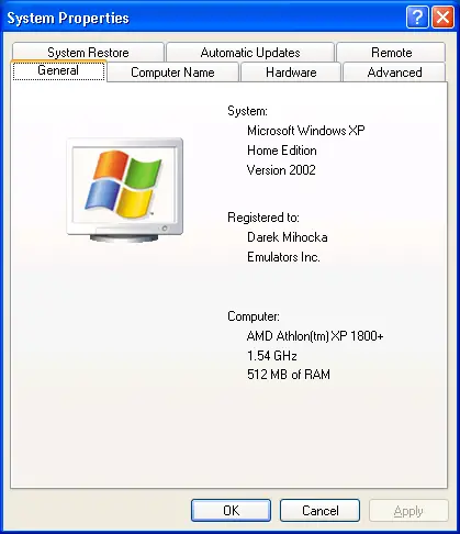 The system properties dialog box will appear