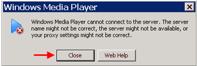 Windows Media Player cannot to the server