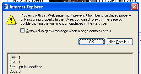 Problem with this Web page might prevent it from being displayed properly or functioning properly.