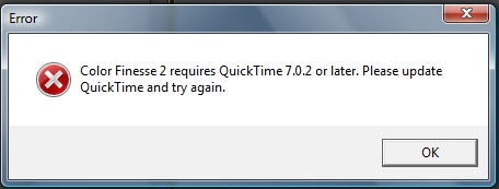Color Finesse 2 requires Quicktime 7.0.2 or later