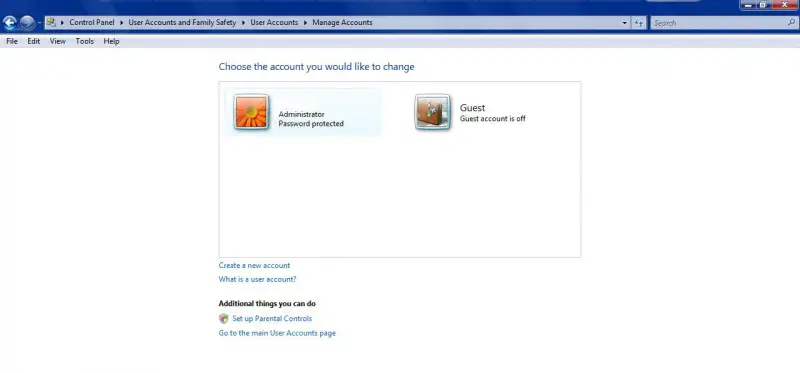 Add / Remove User Accounts-Continue-Creat new account
