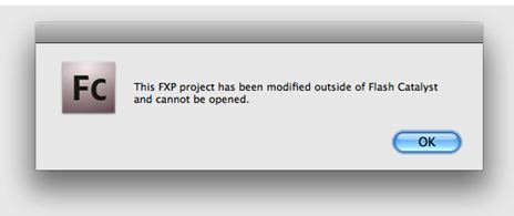 This FXP project has been modified outside of Flash Catalyst