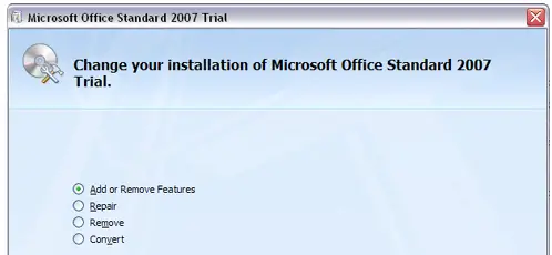 Control Panel-“Add or Remove Programs-Select MS Office-Change button-“Add or remove features”.