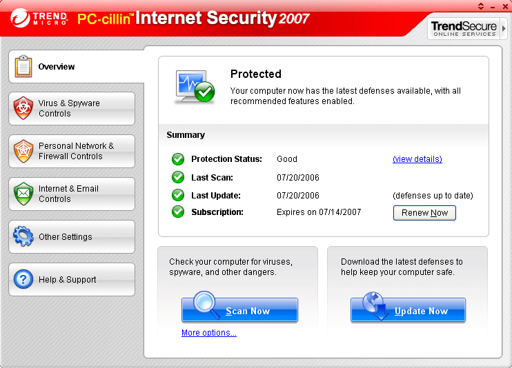 PC-cilin Internet Security 2007 Window Console
