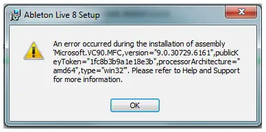 An error occurred during the installation of assembly