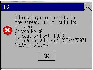 Addressing Error exist on the screen, Alarm, data logs or Marco.