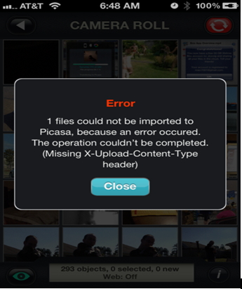 1 files could not be imported to Picasa, because an error occurred.