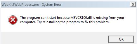 The program can't start because MSVCR100.dill is missing from your computer.