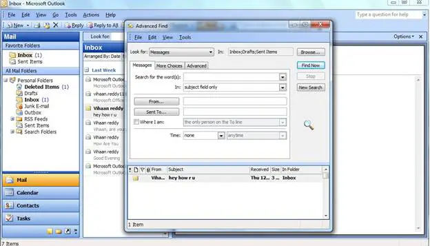 recherche de la boîte de réception dans Outlook 2003 uniquement
