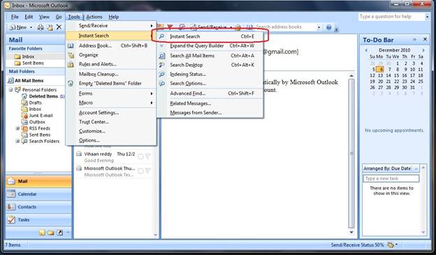 search features in Outlook 2003