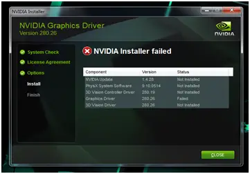 nvidia graphics driver install failed not installed