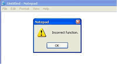 incorrect function