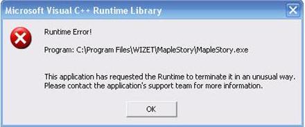 Microsoft Visual C++ Runtime Library error prompt