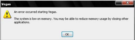 Vegas - An error occurred starting Vegas.