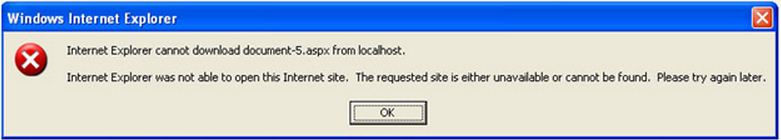 Internet Explorer cannot download document – 5.aspx from localhost. 