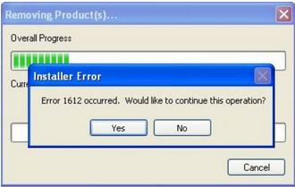 Error 1612 occurred-Would like to continue this operation?