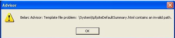 Belarc Advisor: Template file problem: SystemtplsiteDefaultSummary.html contains an invalid path.