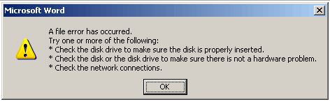 MS word document file error has occurred