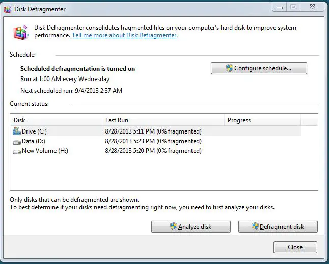 Disk Defragmenter consolidates fragmented files
