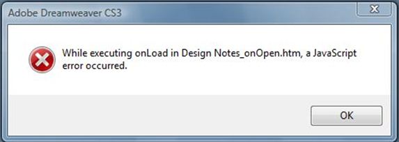 JavaScript error on Executing onLoad in Design Notes_onOpen.htm