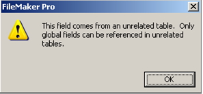 Only global fields can be referenced in unrelated tables.