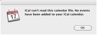 iCal can’t read this calendar file