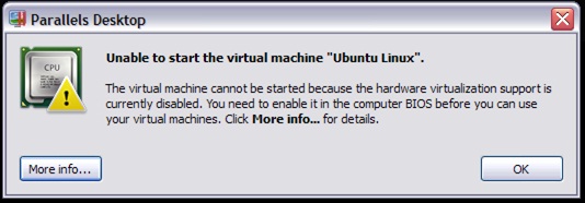 Parrallels Desktop Unable to start the virtual machine “Ubuntu Linux”. 