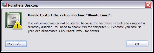 Parrallels Desktop Unable to start the virtual machine “Ubuntu Linux”.