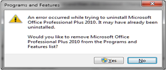 Professional Plus 2010 from the programs and Features list