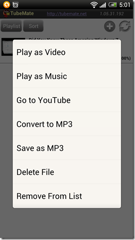 TubeMate video downloader for Android options