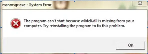 The program can’t start because wlidcli.dll is missing from your Computer