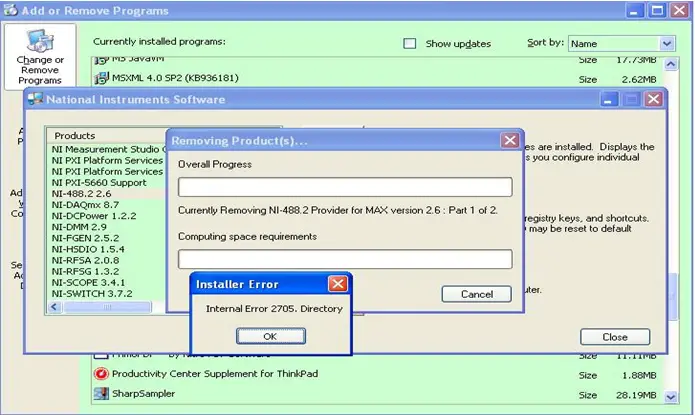 Internal Error 2705 Directory