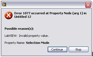 Error 1077 occurred at Property Node (arg 1) in Untitled 12